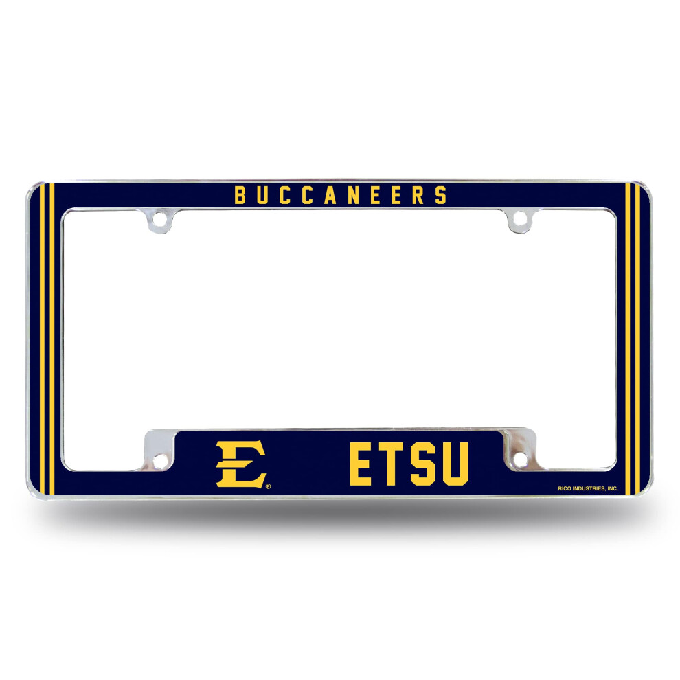 Rico Industries Ncaa East Tennessee State Buccaneers Alternate 12" X 6" Chrome All Over Automotive License Plate Frame For Car/Truck/Suv 611407383599