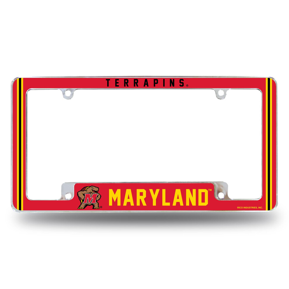 Rico Industries Ncaa Maryland Terrapins Alternate 12" X 6" Chrome All Over Automotive License Plate Frame For Car/Truck/Suv 611407388693