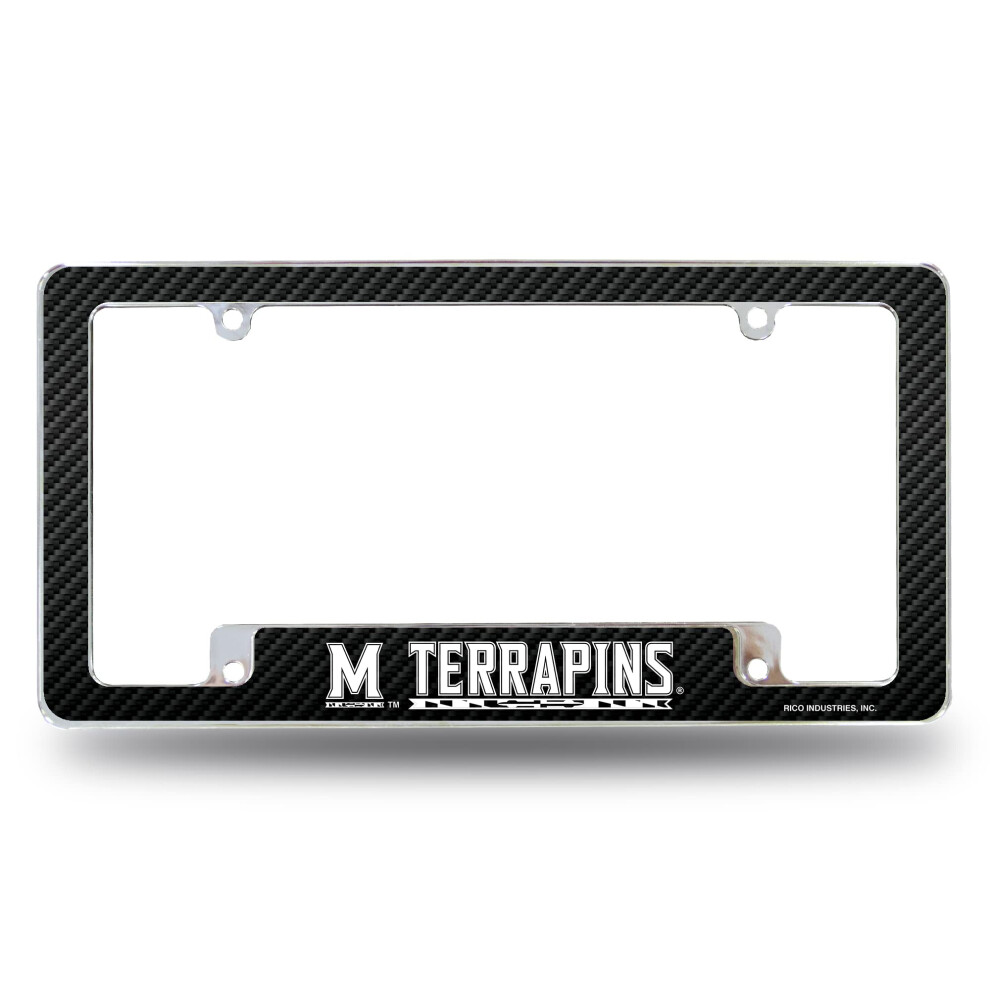 Rico Industries Ncaa Maryland Terrapins Carbon Fiber 12" X 6" Chrome All Over Automotive License Plate Frame For Car/Truck/Suv 611407424063