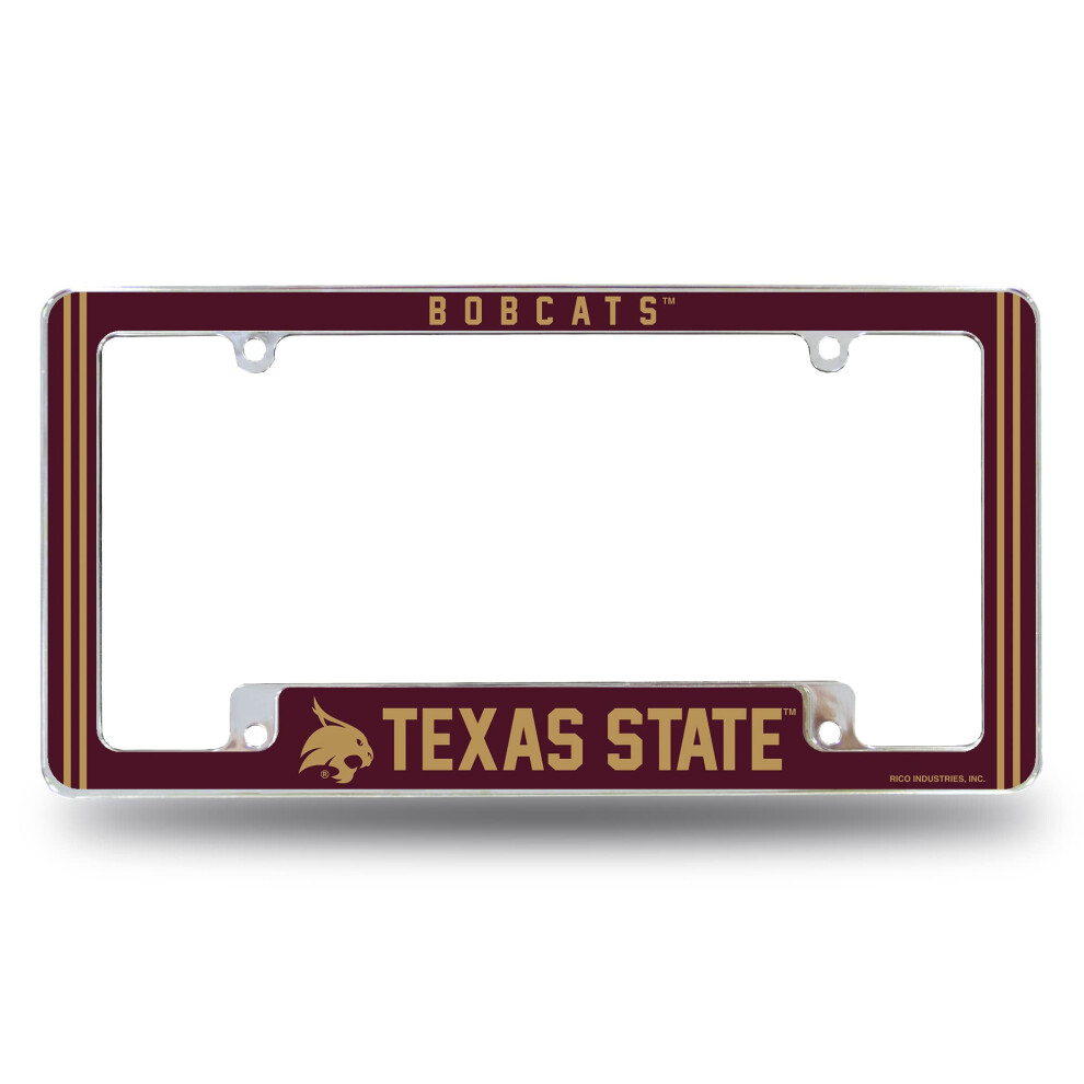 Rico Industries Ncaa Texas State Bobcats Primary 12" X 6" Chrome All Over Automotive License Plate Frame For Car/Truck/Suv 611407423660