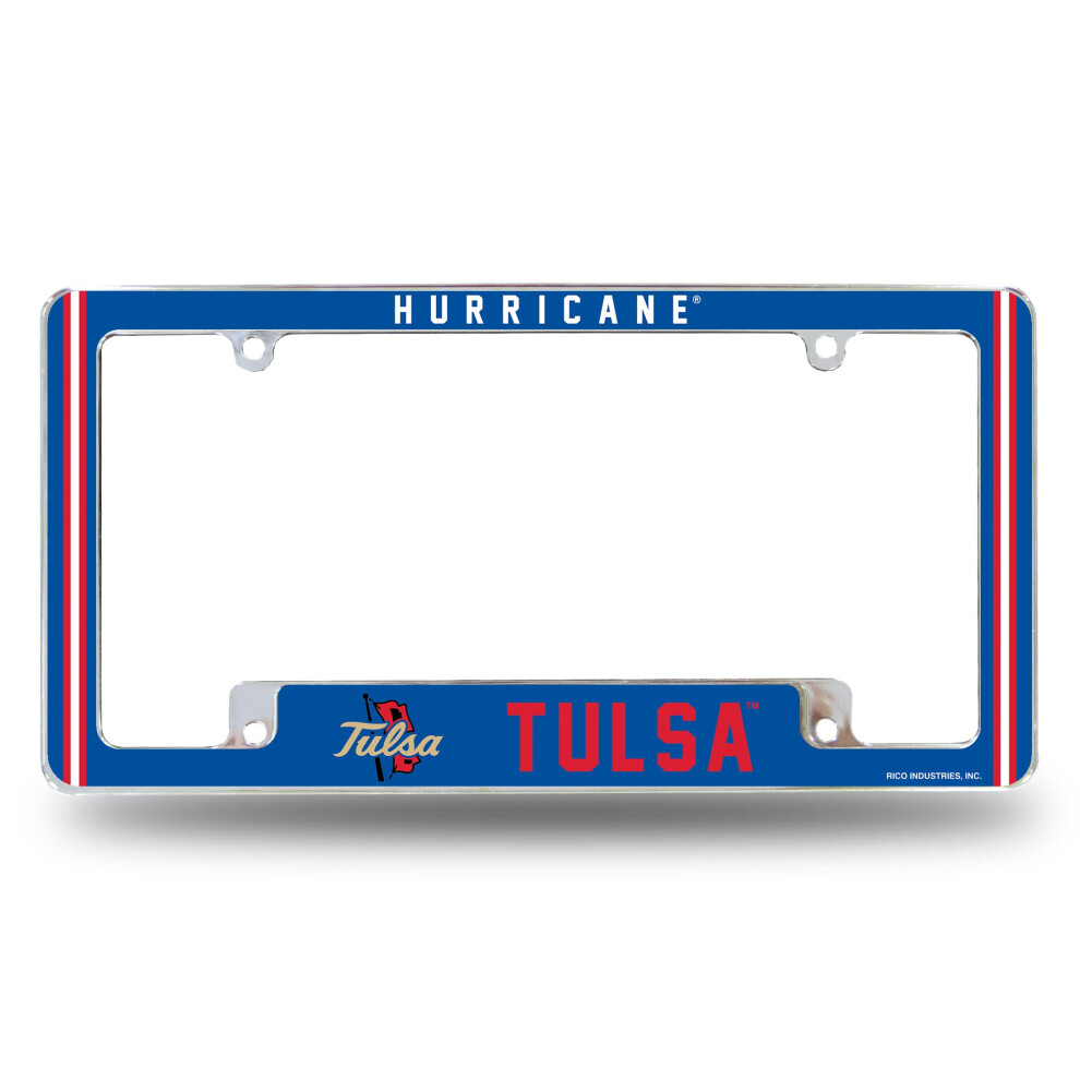 Rico Industries Ncaa Tulsa Hurricane Alternate 12" X 6" Chrome All Over Automotive License Plate Frame For Car/Truck/Suv Golden 611407383759