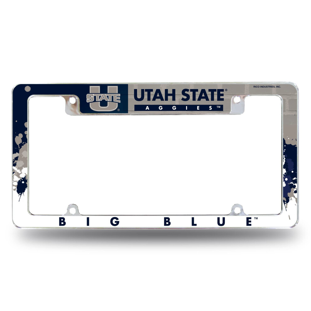 Rico Industries Ncaa Utah State Aggies Primary 12" X 6" Chrome All Over Automotive License Plate Frame For Car/Truck/Suv 611407424766