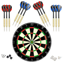 LinkVisions Sisal/Bristle Dartboard with Staple-Free Bullseye 17.8    x1.5 and 12 Steel Tip Darts 18g  Dartboard Mounting Kits Included