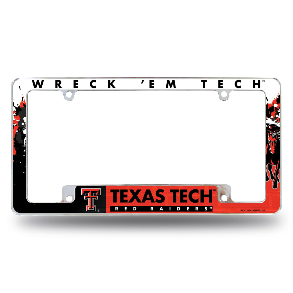 Rico Industries Ncaa Texas Tech Raiders Primary 12" X 6" Chrome All Over Automotive License Plate Frame For Car/Truck/Suv Red 611407423639