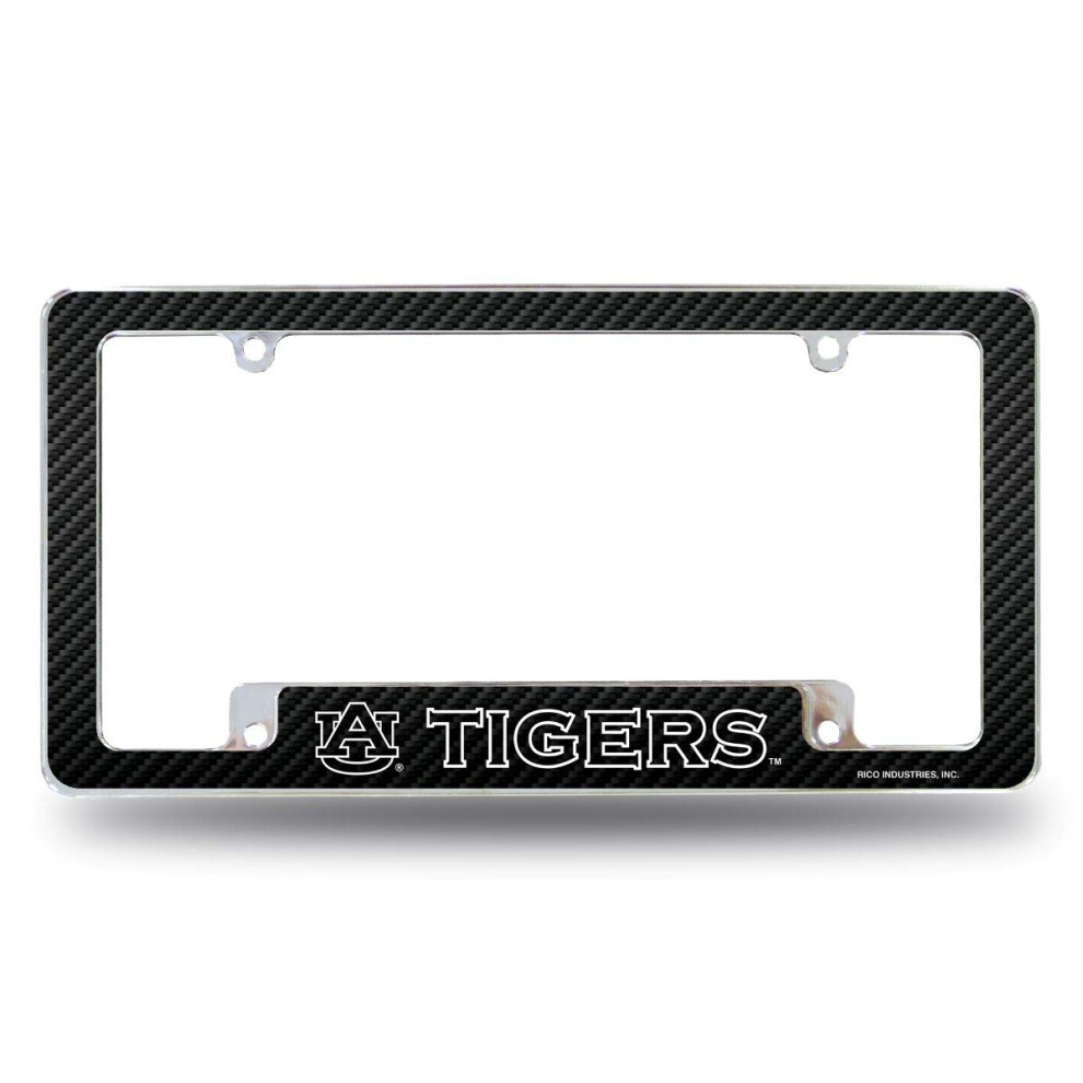 Rico Industries Ncaa Auburn Tigers Carbon Fiber 12" X 6" Chrome All Over Automotive License Plate Frame For Car/Truck/Suv 611407422779