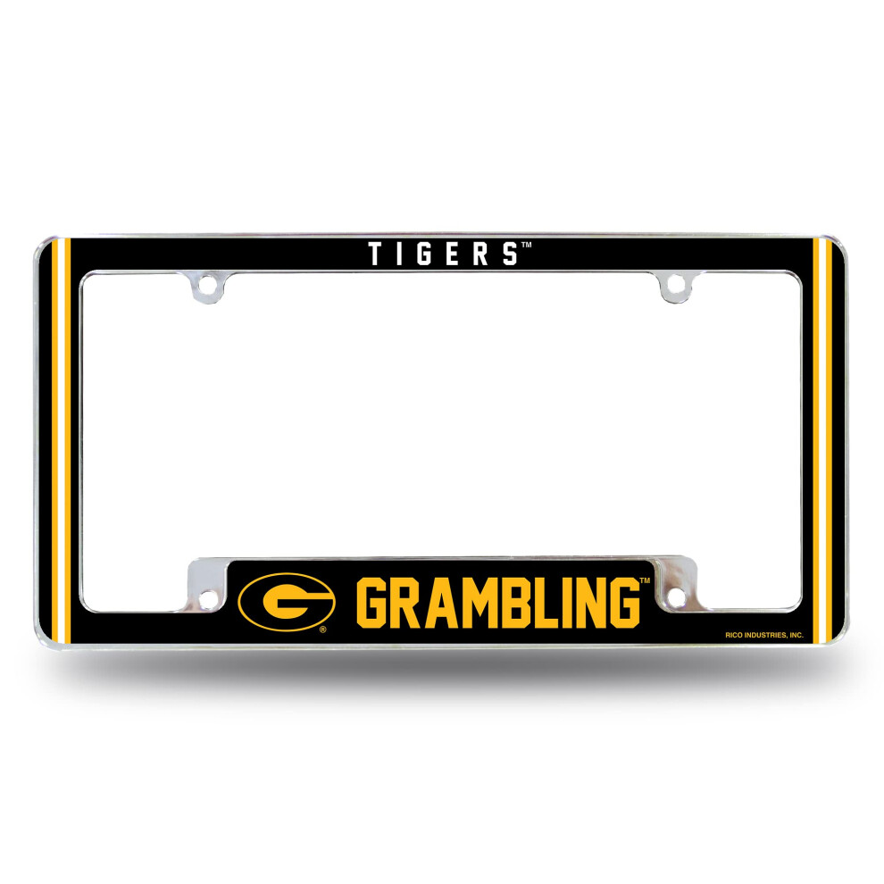 Rico Industries Ncaa Grambling State Tigers Alternate 12" X 6" Chrome All Over Automotive License Plate Frame For Car/Truck/Suv 611407383537