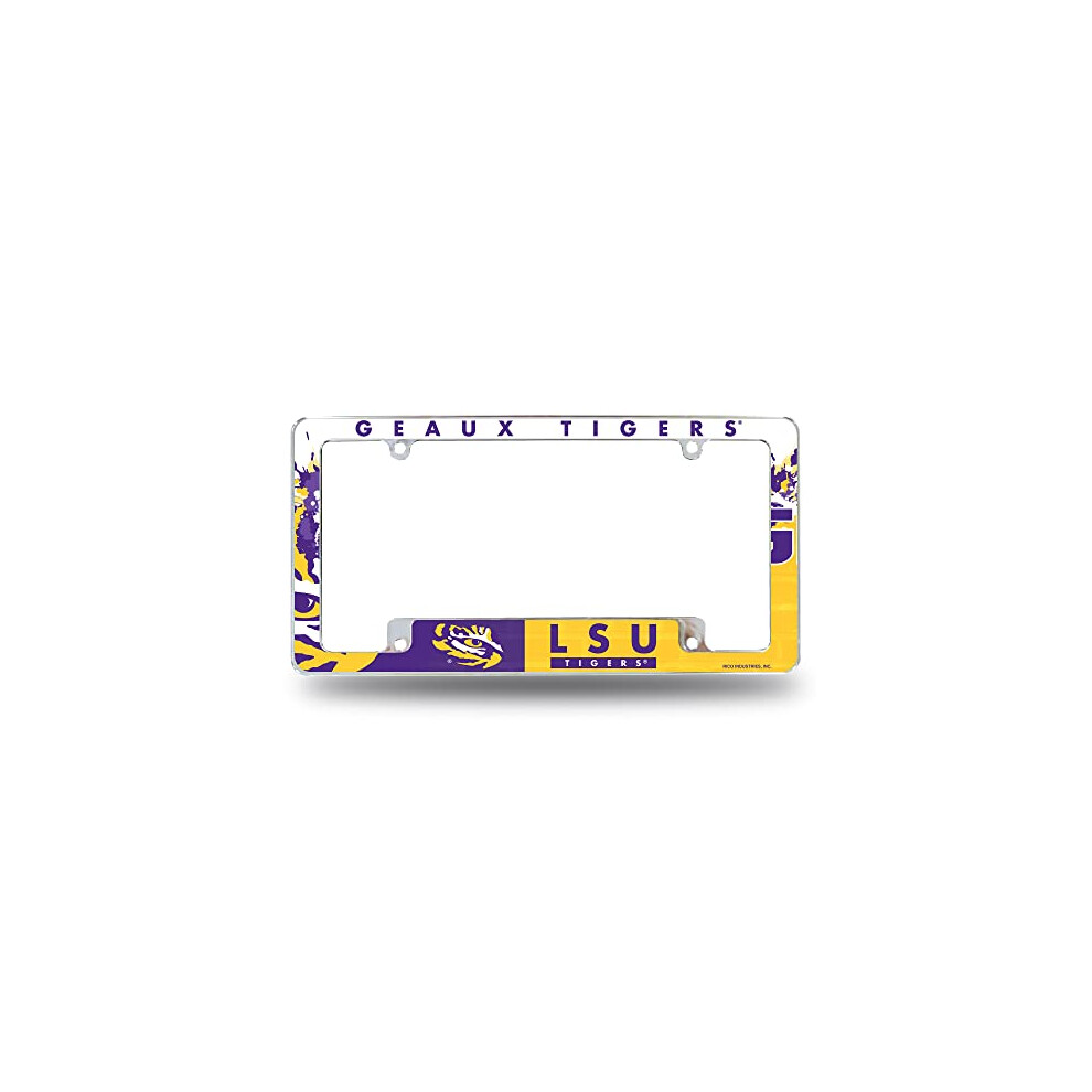 Rico Industries Ncaa Lsu Tigers Primary 12" X 6" Chrome All Over Automotive License Plate Frame For Car/Truck/Suv 767345892096