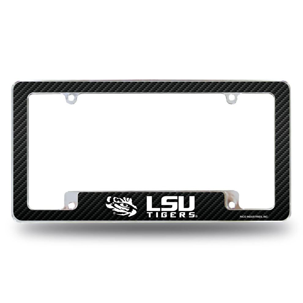 Rico Industries Ncaa Lsu Tigers Carbon Fiber 12" X 6" Chrome All Over Automotive License Plate Frame For Car/Truck/Suv 611407422908