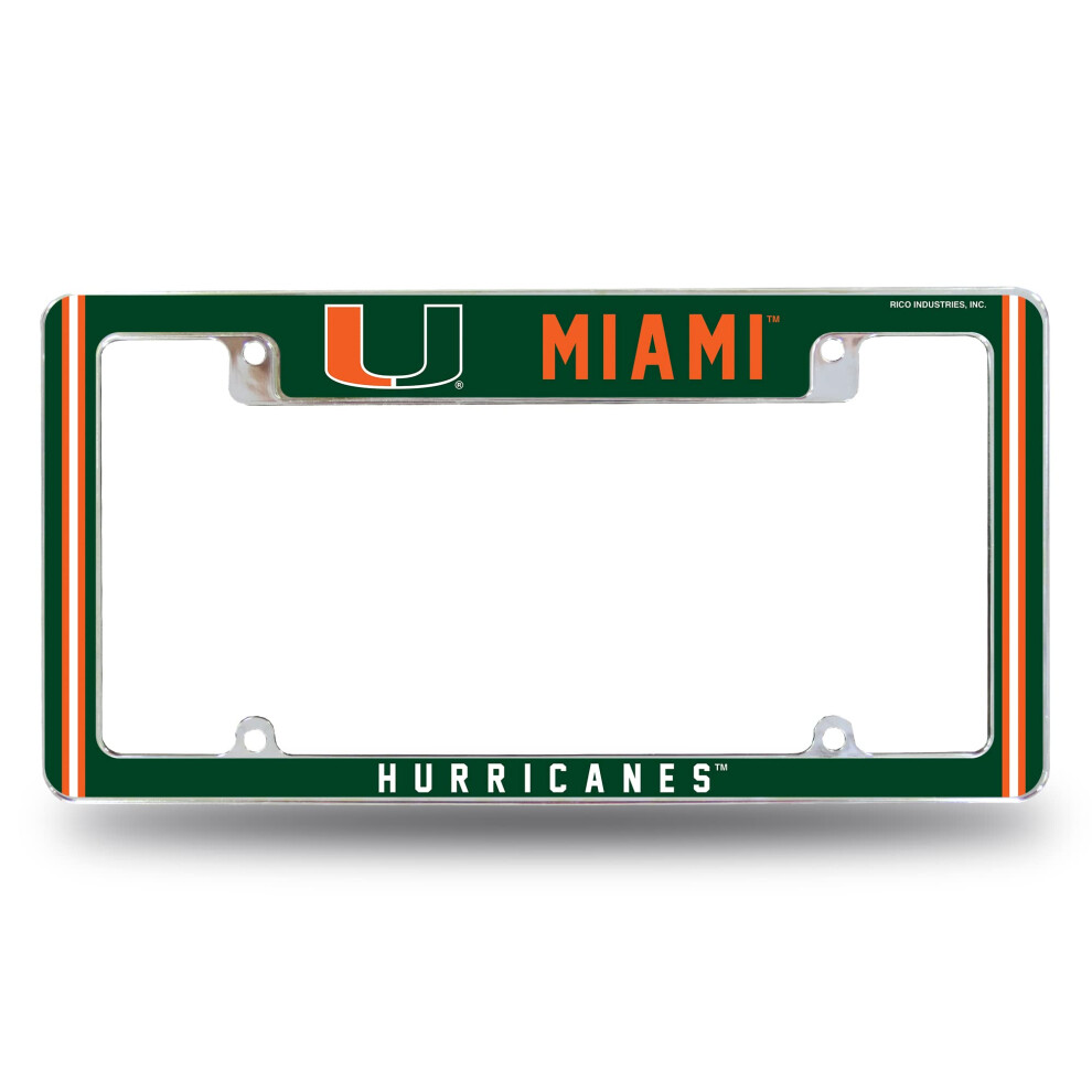 Rico Industries Ncaa Miami Hurricanes Alternate 12" X 6" Chrome All Over Automotive License Plate Frame For Car/Truck/Suv 611407383247