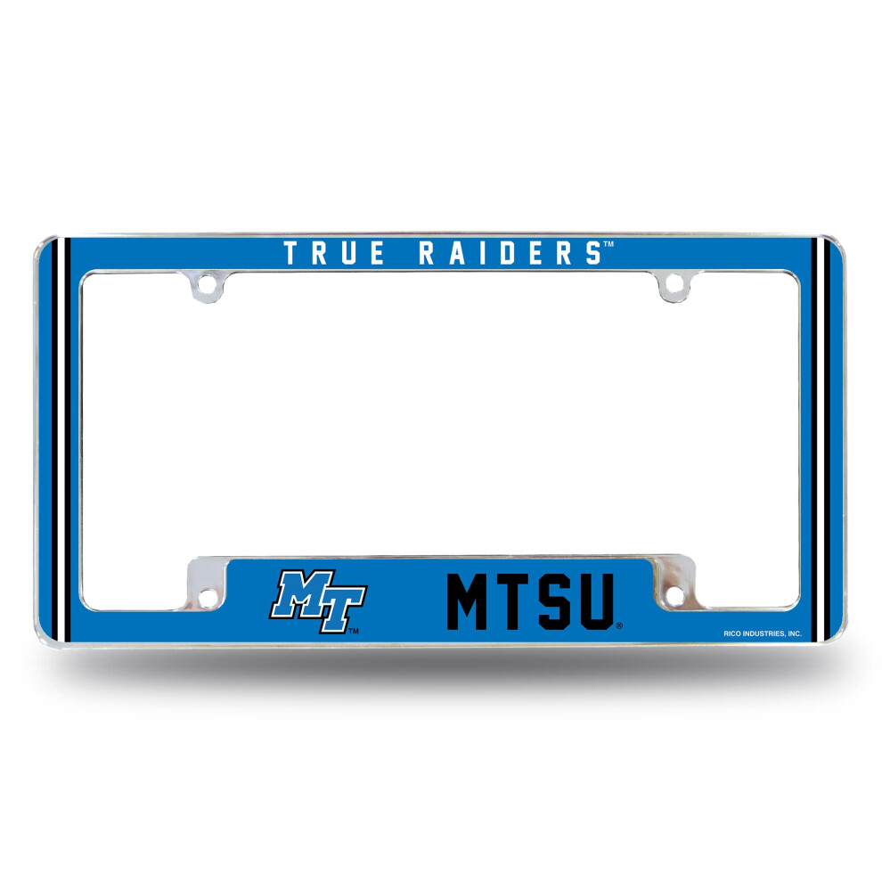 Rico Industries Ncaa Middle Tennessee Raiders Alternate 12" X 6" Chrome All Over Automotive License Plate Frame For Car/Truck/Suv Blue 611407383568