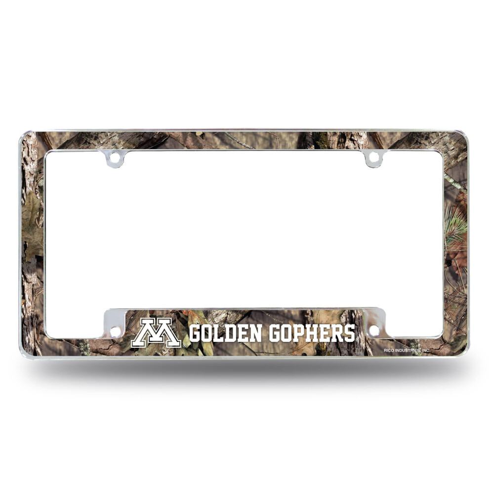 Rico Industries Ncaa Minnesota Gophers Mossy Oak 12" X 6" Chrome All Over Automotive License Plate Frame For Car/Truck/Suv Golden 611407424254