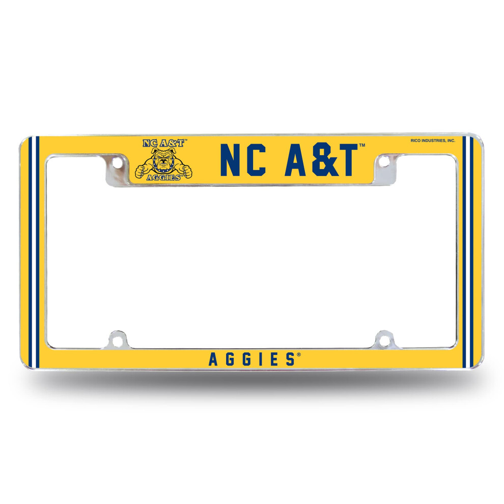 Rico Industries Ncaa N.carolina A&T Aggies Alternate 12" X 6" Chrome All Over Automotive License Plate Frame For Car/Truck/Suv 611407383414