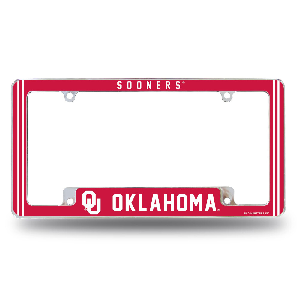 Rico Industries Ncaa Oklahoma Sooners Alternate 12" X 6" Chrome All Over Automotive License Plate Frame For Car/Truck/Suv 611407383766