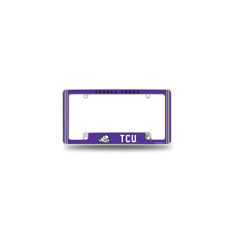 Rico Industries Ncaa Tcu Horned Frogs Alternate 12" X 6" Chrome All Over Automotive License Plate Frame For Car/Truck/Suv 611407383827