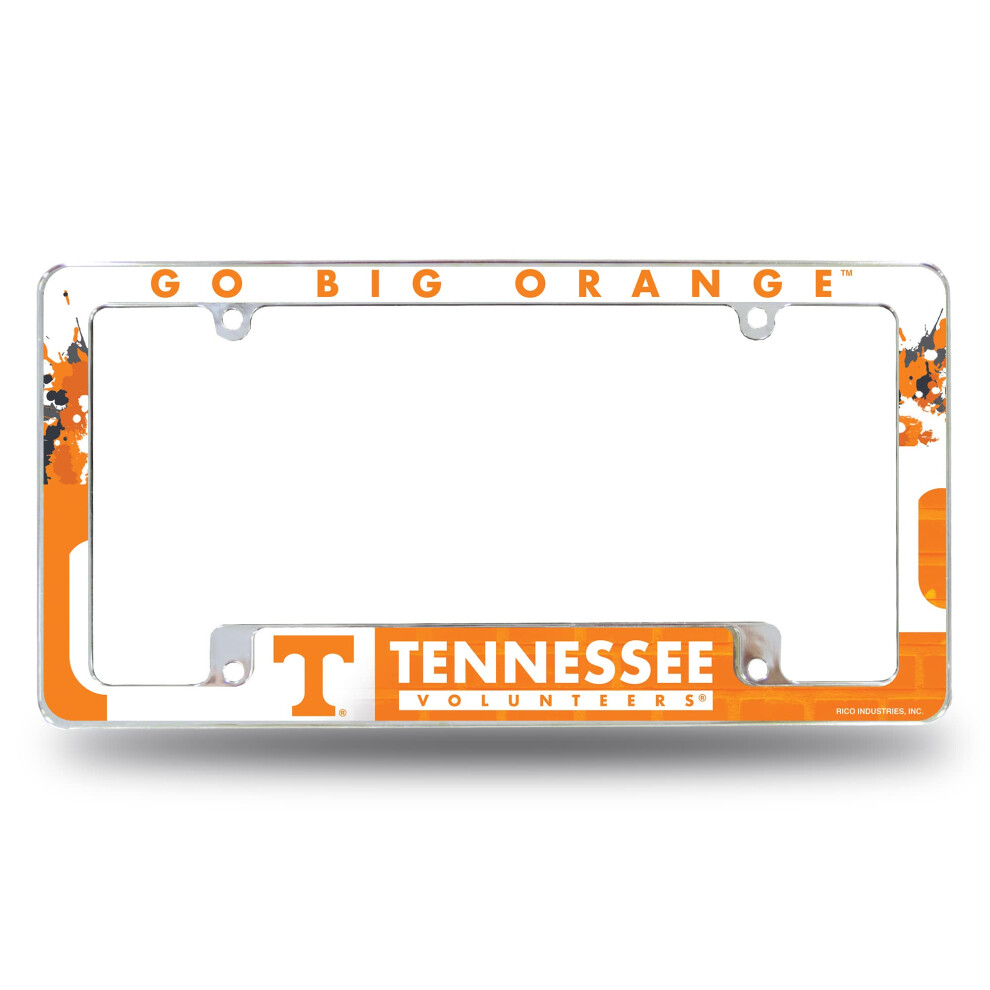 Rico Industries Ncaa Tennessee Volunteers Primary 12" X 6" Chrome All Over Automotive License Plate Frame For Car/Truck/Suv 767345892119