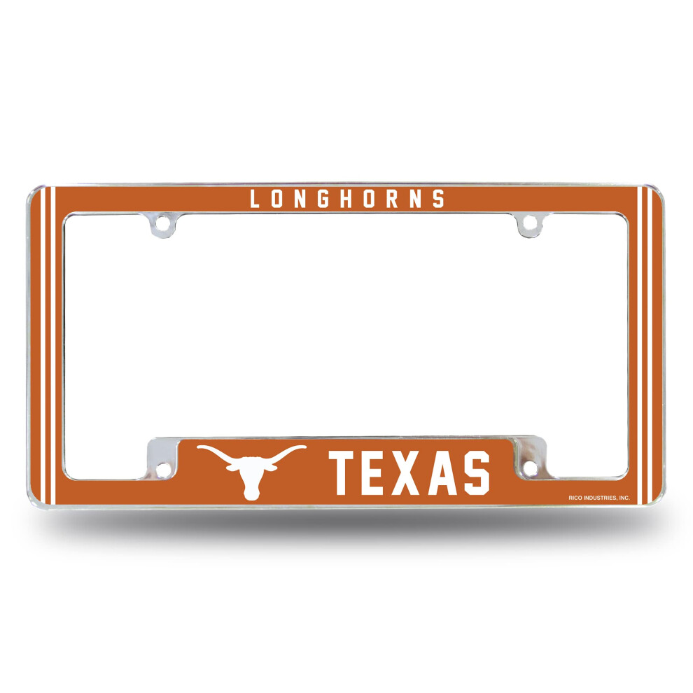 Rico Industries Ncaa Texas Longhorns Alternate 12" X 6" Chrome All Over Automotive License Plate Frame For Car/Truck/Suv 611407383803