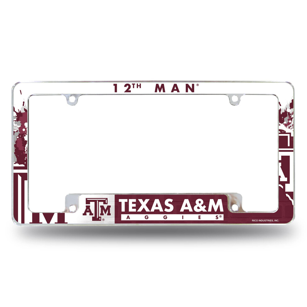Rico Industries Ncaa Texas A&M Aggies Primary 12" X 6" Chrome All Over Automotive License Plate Frame For Car/Truck/Suv 767345892294
