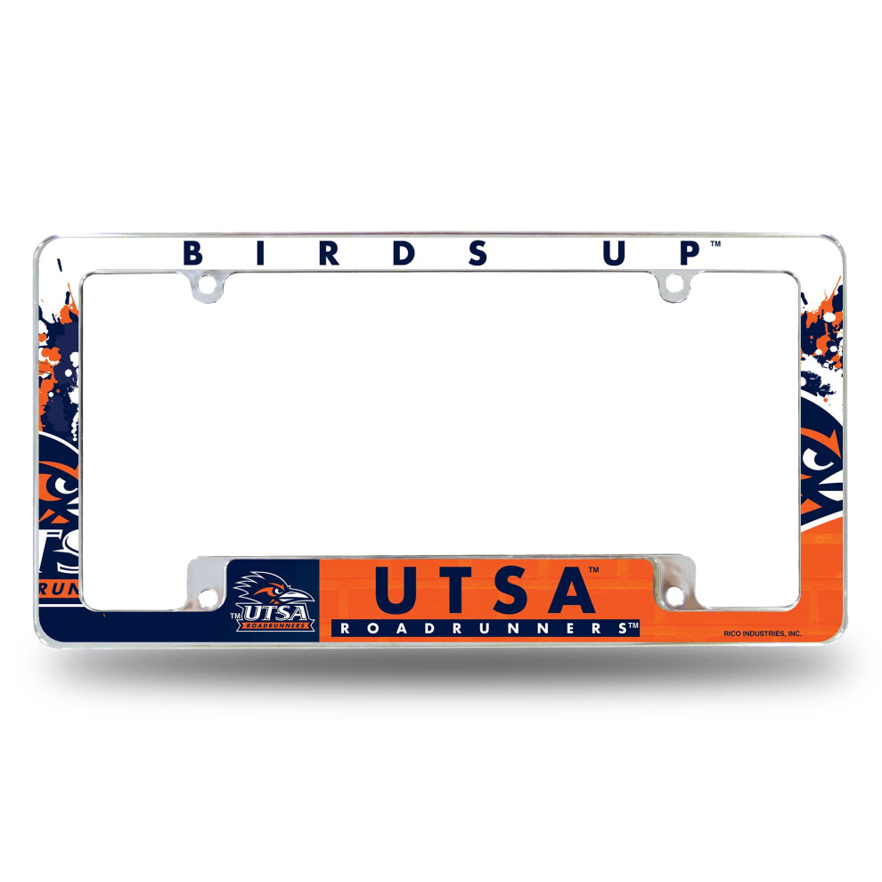 Rico Industries Ncaa Texas-San Antonio Roadrunners Primary 12" X 6" Chrome All Over Automotive License Plate Frame For Car/Truck/Suv 611407423653