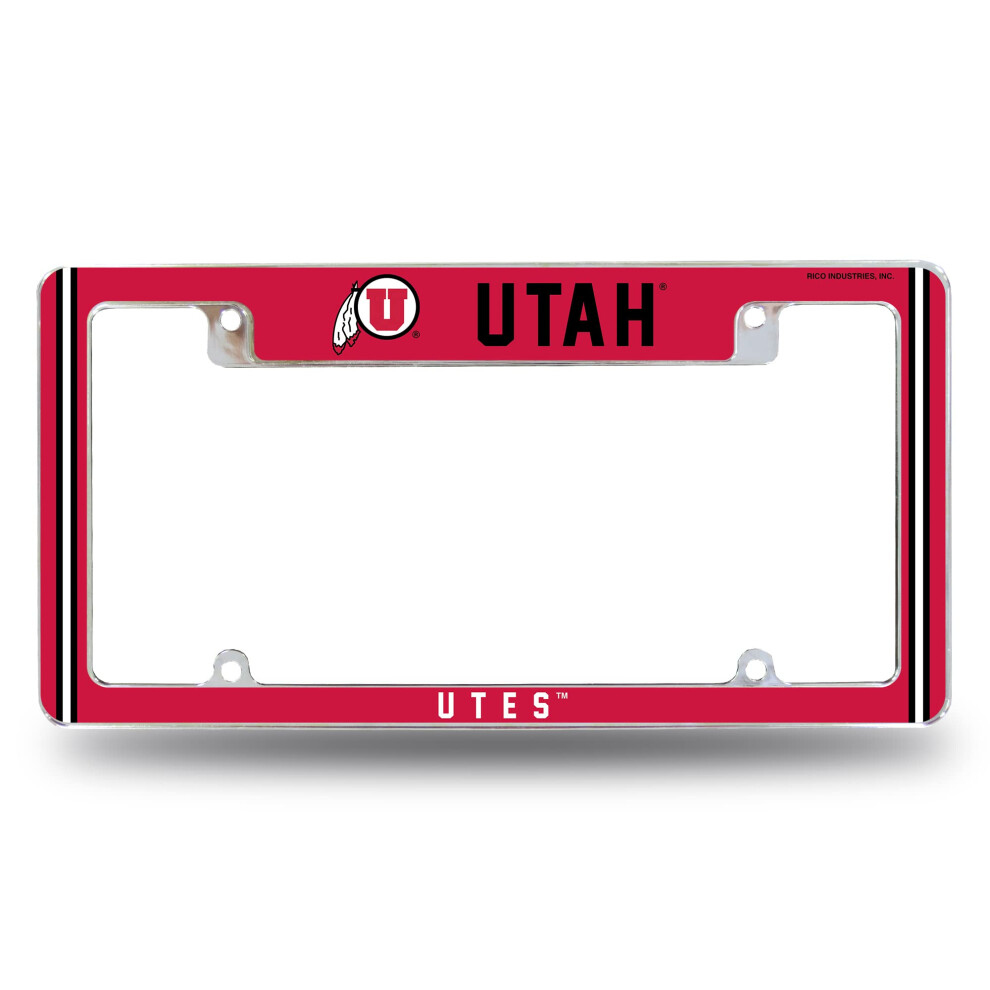 Rico Industries Ncaa Utah Utes Alternate 12" X 6" Chrome All Over Automotive License Plate Frame For Car/Truck/Suv 611407389140