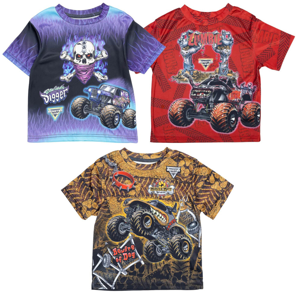 Monster Jam Zombie Son-uva Digger Mutt Big Boys 3 Pack graphic T-Shirts BluegreyBrown 10-12