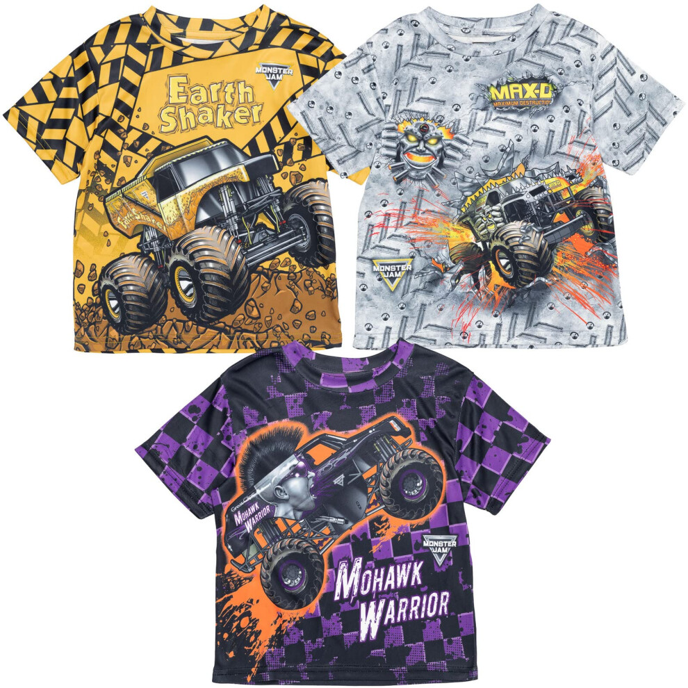 Monster Jam Maximum Destruction Earth Shaker Mohawk Warrior Little Boys 3 Pack T-Shirts YellowgreyPurple 6