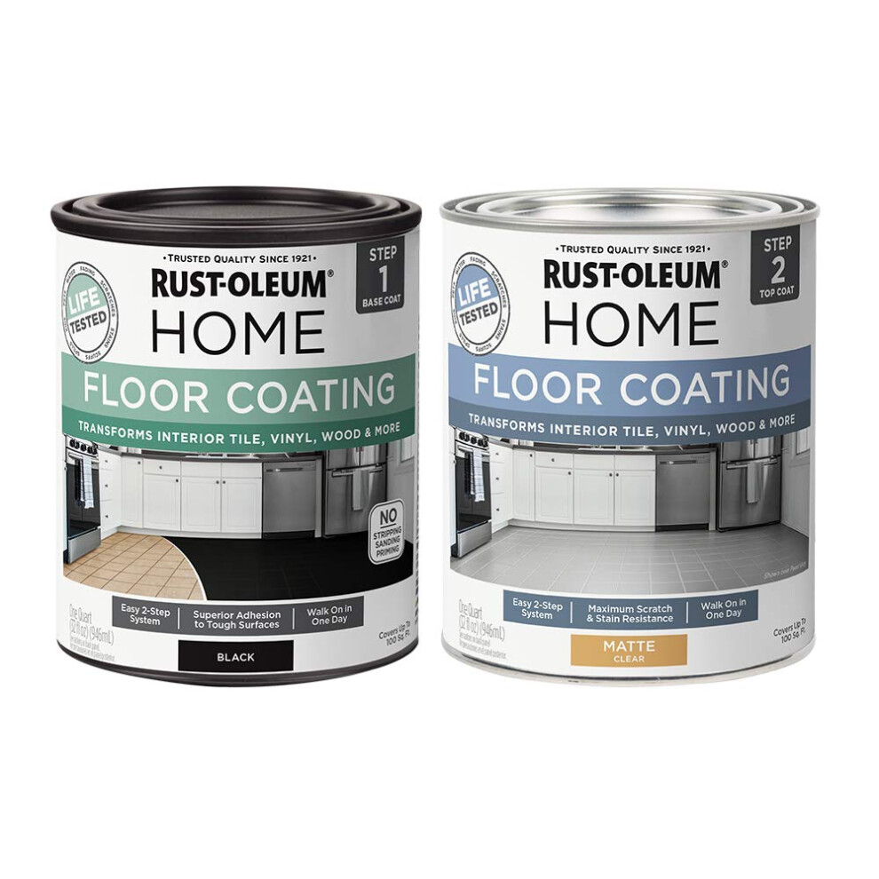 Rust-Oleum 367597 Home Interior Floor Coating Kit  Matte Black  1 Quarts (Pack of 2)