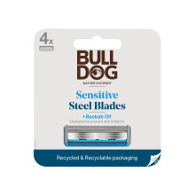 Bulldog Hautpflege für Männer, Sensitive Stahl-Rasierklingen + Baobaböl, 4 Kassetten