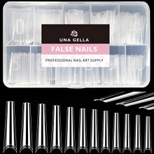 UNA GELLA Επιμήκεις Coffin Nail Tips Χωρίς C Curve 504PCS XXL Coffin Nails