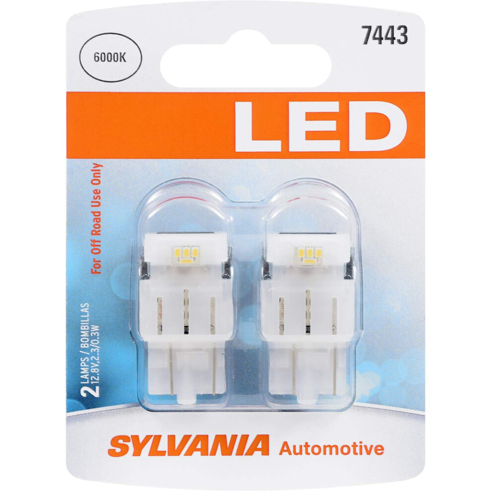 SYLVANIA - 7443 T20 LED White Mini Bulb - Bright LED Bulb  Ideal for Daytime Running Lights (DRL) and Back-UpReverse Lights (contains 2 Bulbs)