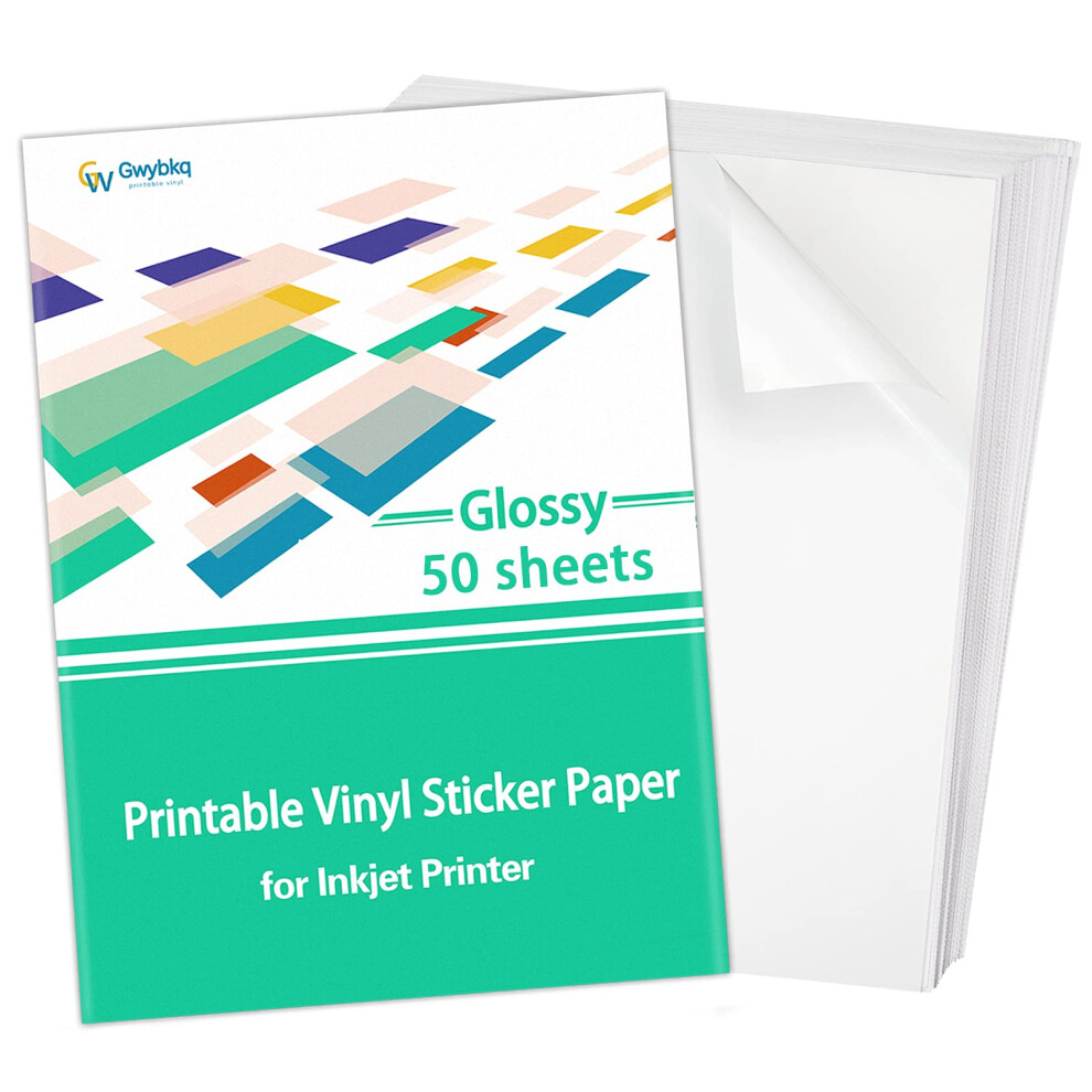 Gwybkq Sticker Paper Printable Vinyl For Inkjet Printer 50 Sheets Glossy Waterproof Labels White 770456782774