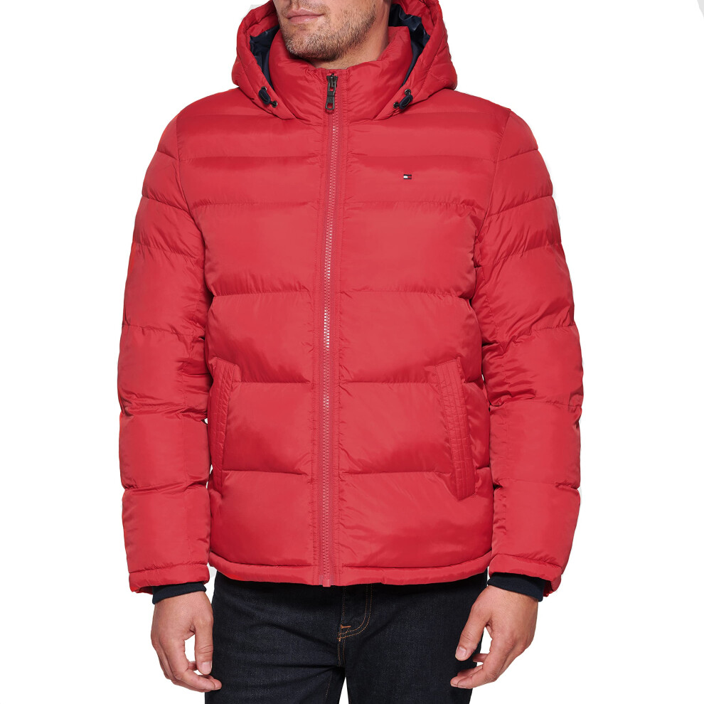 Tommy Hilfiger Mens Hooded Puffer Jacket  Red  Large