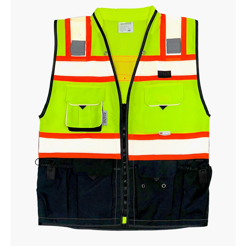 REXZUS C Vest for Mens Safety Vest With Zipper and Utility Pockets Premium Black Series Surveyors Vest (Medium Yellow/Black)-image-OPC-PFSN957-NEW