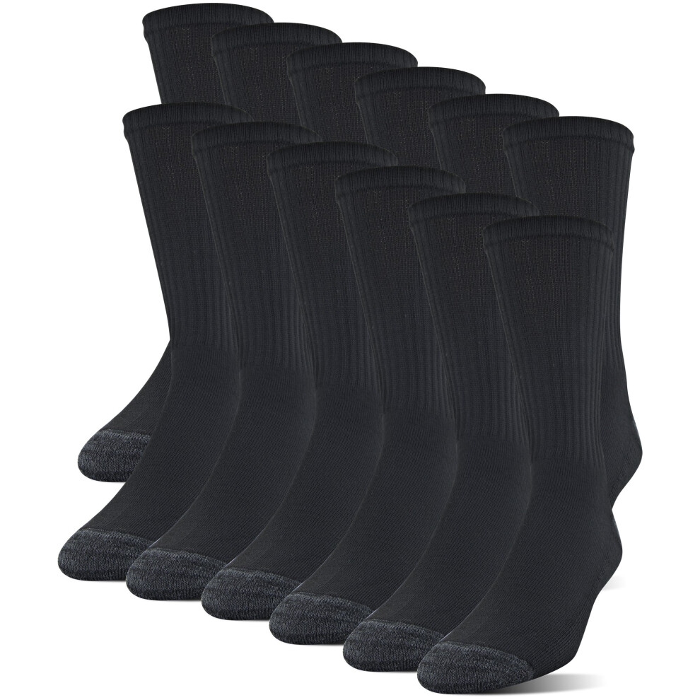 gildan Mens Polyester Half cushion crew Socks  12-Pack  Black  Shoe Size: 10-13