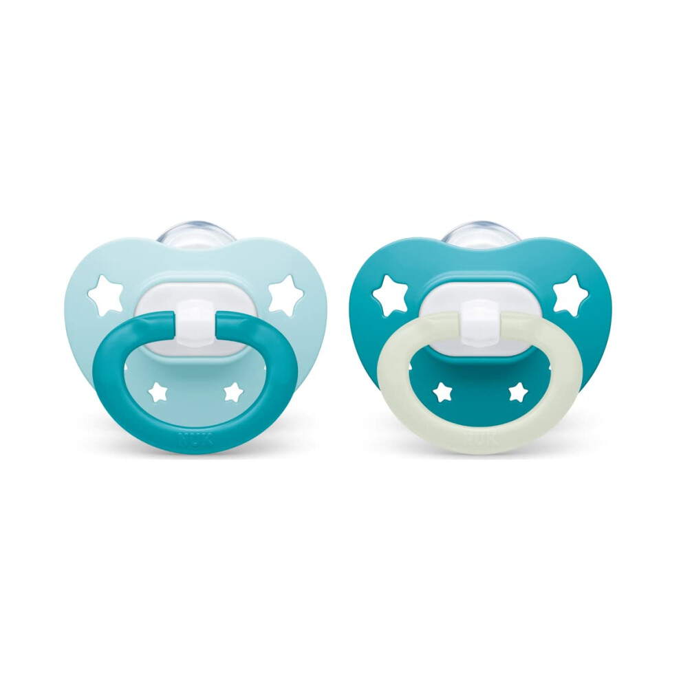 NUK  Orthodontic Pacifiers  0-6 Months  Best Pacifier for Breastfed Babies  BPA Free  glows in The Dark  2-Pack (Signature Neutral)