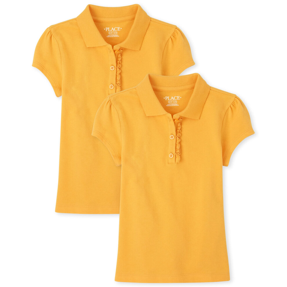 Lot de 2 polos piqu?s ? volants et manches courtes pour filles de The Children's Place, jaune crayon, grande taille US