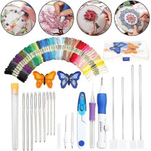 Magic Needle,embroidery Kit With 50 Colors Threads, 2 Embroidery Canvases, Needle Set And Other Tools, Magic Needle Kit