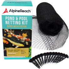 AlpineReach Koi Pond Netting Kit 15 x 20 ft Black Heavy Duty Woven Fine Mesh Net Cover for Leaves - Protects Koi Fish from Blue Heron Birds Cats & Pr
