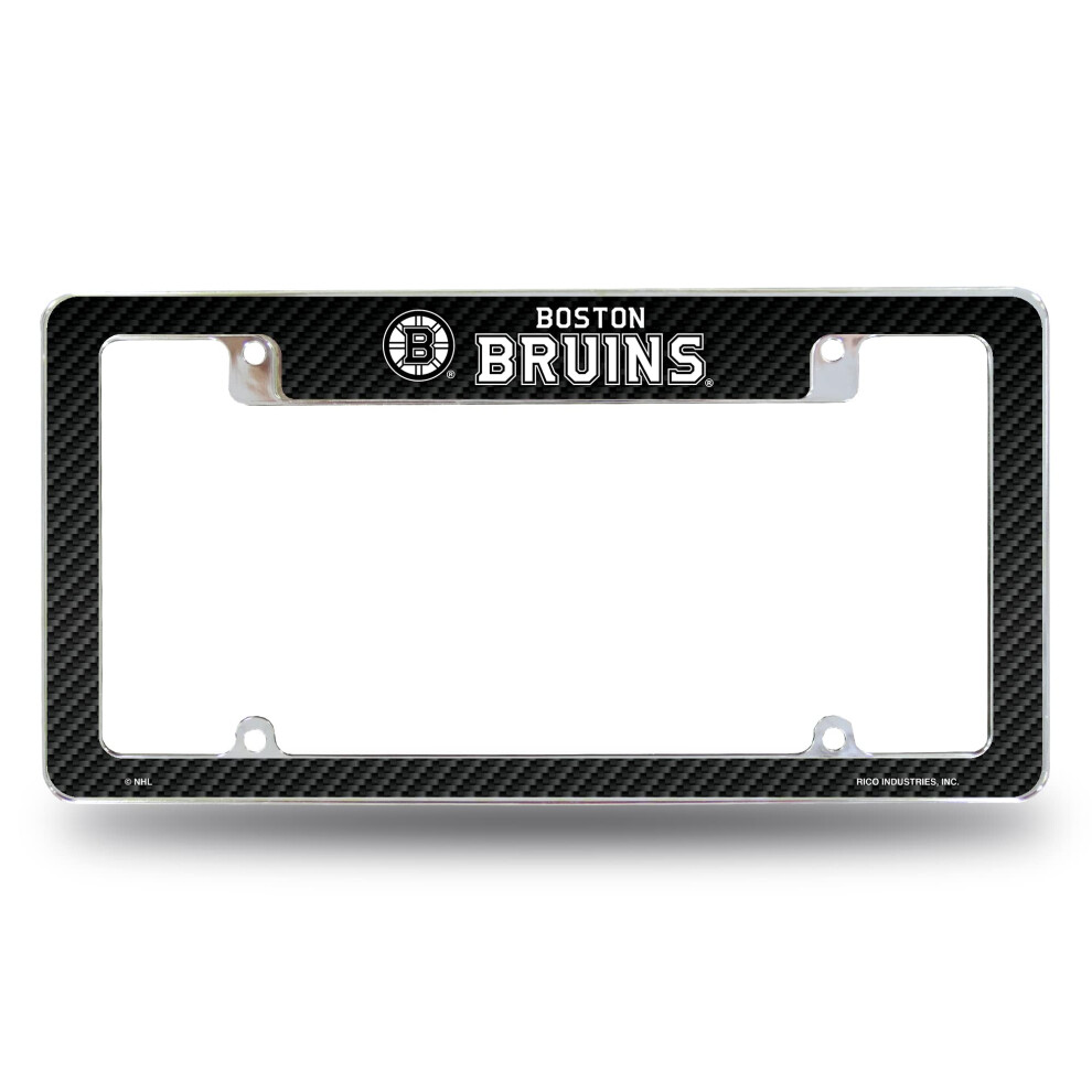 Rico Industries Nhl Boston Bruins 12" X 6" Chrome All Over Automotive License Plate Frame For Car/Truck/Suv Black 611407425107