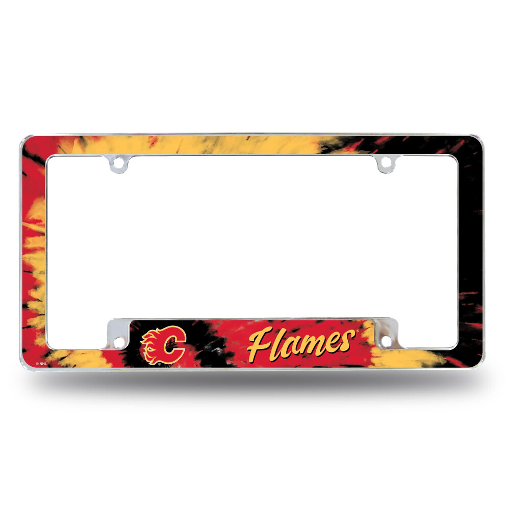 Rico Industries Nhl Calgary Flames Tie Dye 12" X 6" Chrome All Over Automotive License Plate Frame For Car/Truck/Suv 611407277065