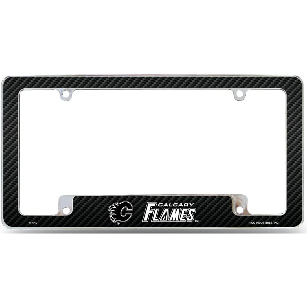 Rico Industries Nhl Calgary Flames 12" X 6" Chrome All Over Automotive License Plate Frame For Car/Truck/Suv Black 611407425282