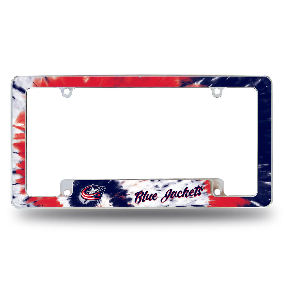 Rico Industries Nhl Columbus Jackets Tie Dye 12" X 6" Chrome All Over Automotive License Plate Frame For Car/Truck/Suv Blue 611407277157