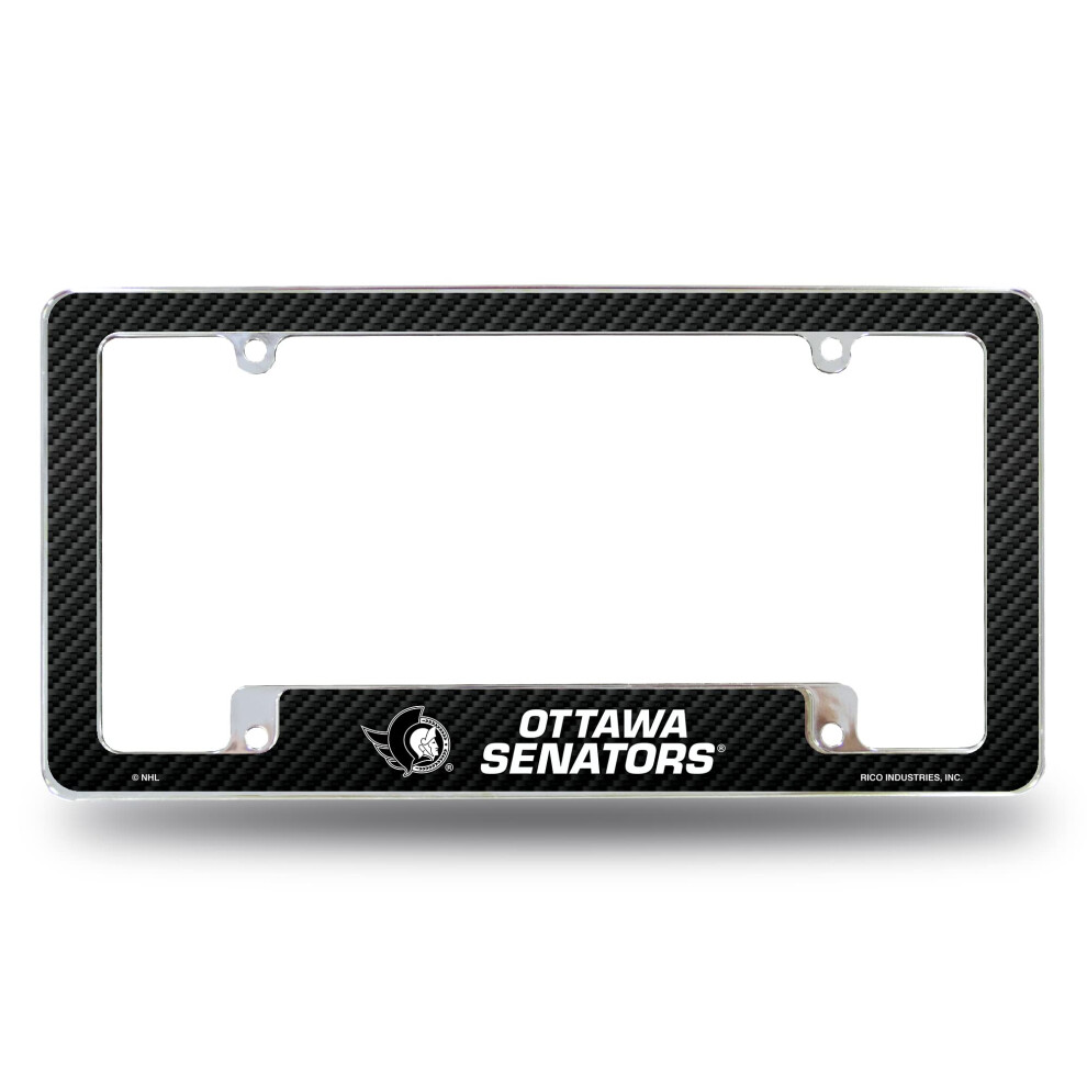 Rico Industries Nhl Ottawa Senators 12" X 6" Chrome All Over Automotive License Plate Frame For Car/Truck/Suv Black 611407430118