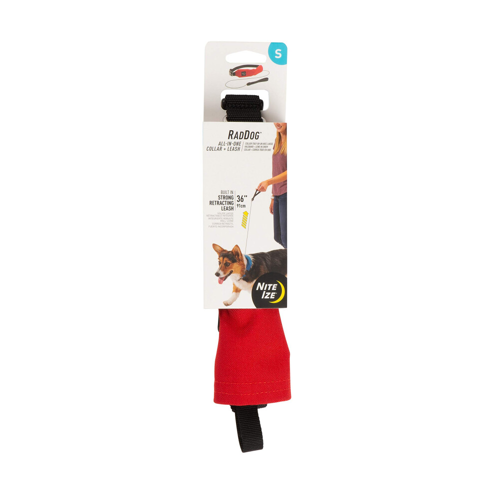 Nite Ize Raddog All-in-One Collar + Leash Combo Dog Collar with Built-in Retractable Leash Red Small 14""-16""