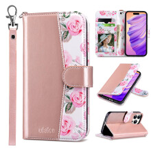 ULAK Compatible with iPhone 14 Pro Wallet Case with Card Holder  Flip iPhone 14 Pro Case for Women Girls PU Leather Kickstand Wrist Strap Shockproof P