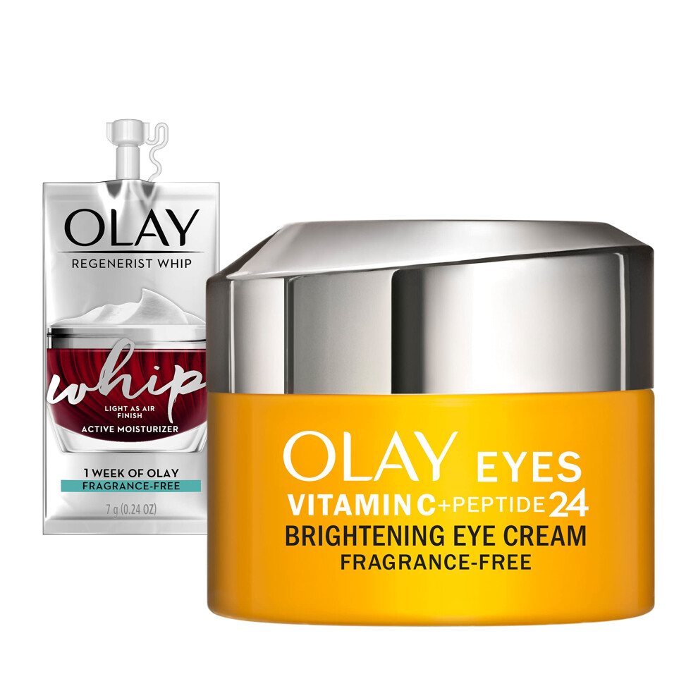 Olay Vitamin C + Peptide 24 Eye Cream  Fragrance-Free  0.5 oz + Whip Face Moisturizer Travel/Trial Size Gift Set