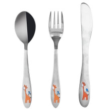 3-teiliges Kinderbesteckset mit Giraffenmotiv aus Edelstahl