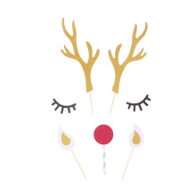 5 Sets Glitter Elk Cake Decoration Antler Cupcake Toppers Picks Christmas Deer Eyes Nose Cake Stickers Party Supplies For Festival Gathering Birthday