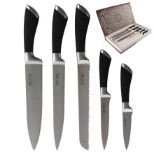Set mit fünf Küchenmessern aus rostfreiem Stahl, perfekter Griff