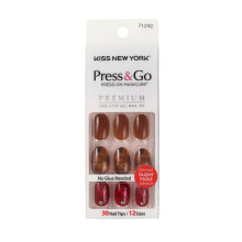Kiss New York Press and Go Kunstnagels Druk op nagels Volledig dekkende nageltips met zelfklevende lipjes (rood marmer)