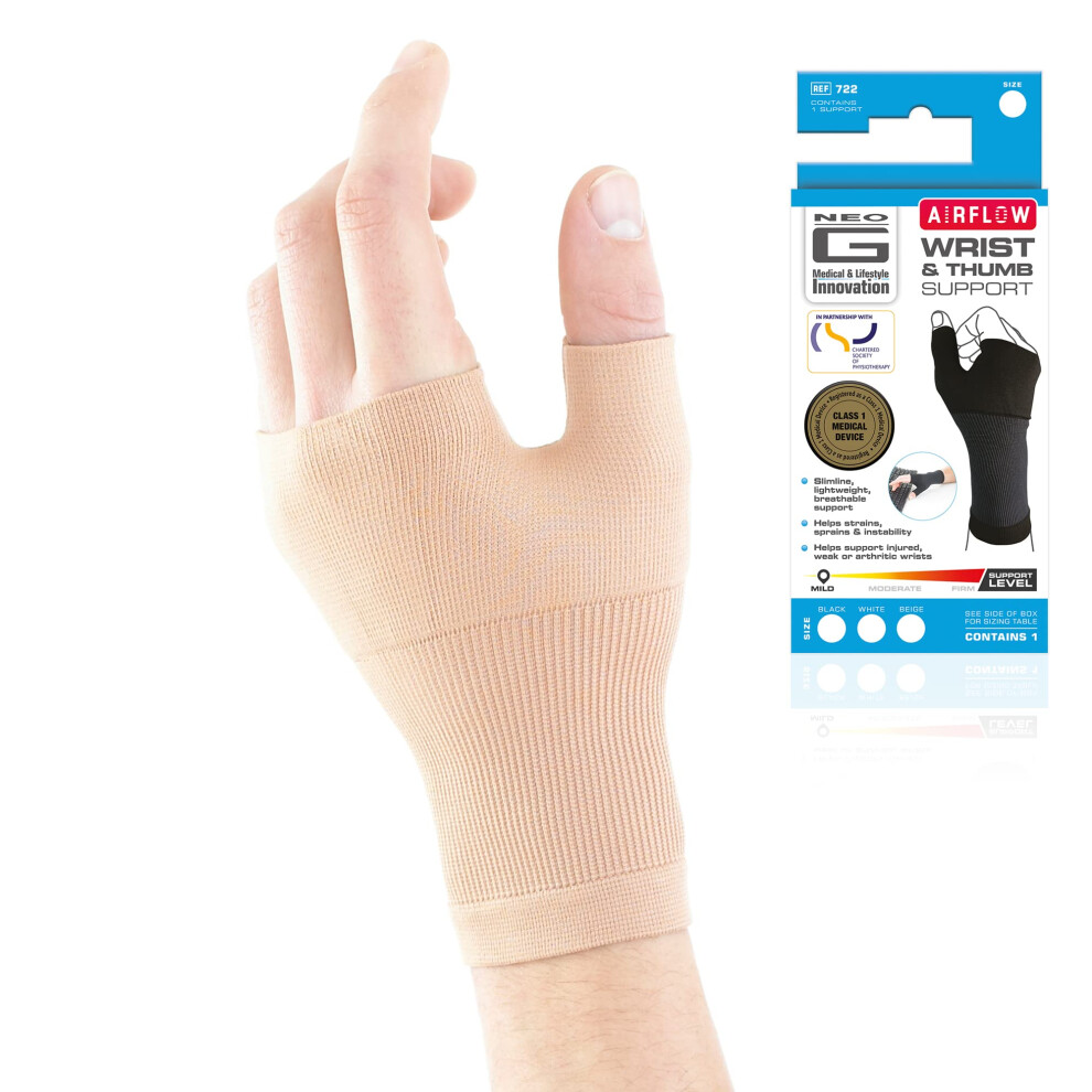 Neo-G Airflow Thumb And Wrist Support For Joint Pain Tendonitis Sprain Hand Instability. Compression Wrist Sleeves With Thumb Support - M - Beige